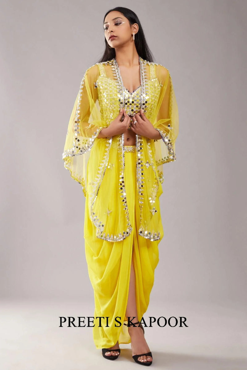 Yellow Mirror Cape Set - Preeti S Kapoor