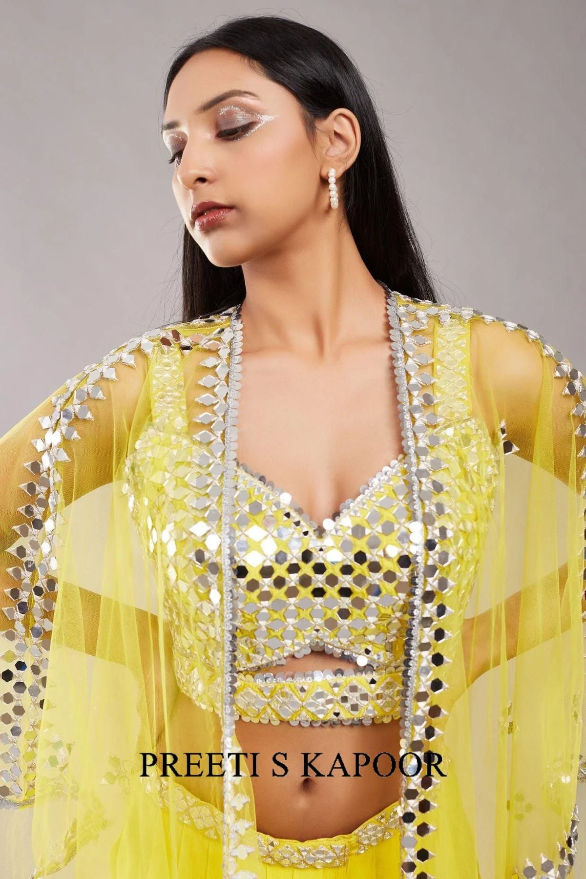 Yellow Mirror Cape Set - Preeti S Kapoor