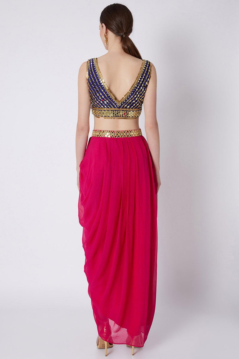 Fuchsia & Blue Embroidered Skirt Set - Preeti s kapoor