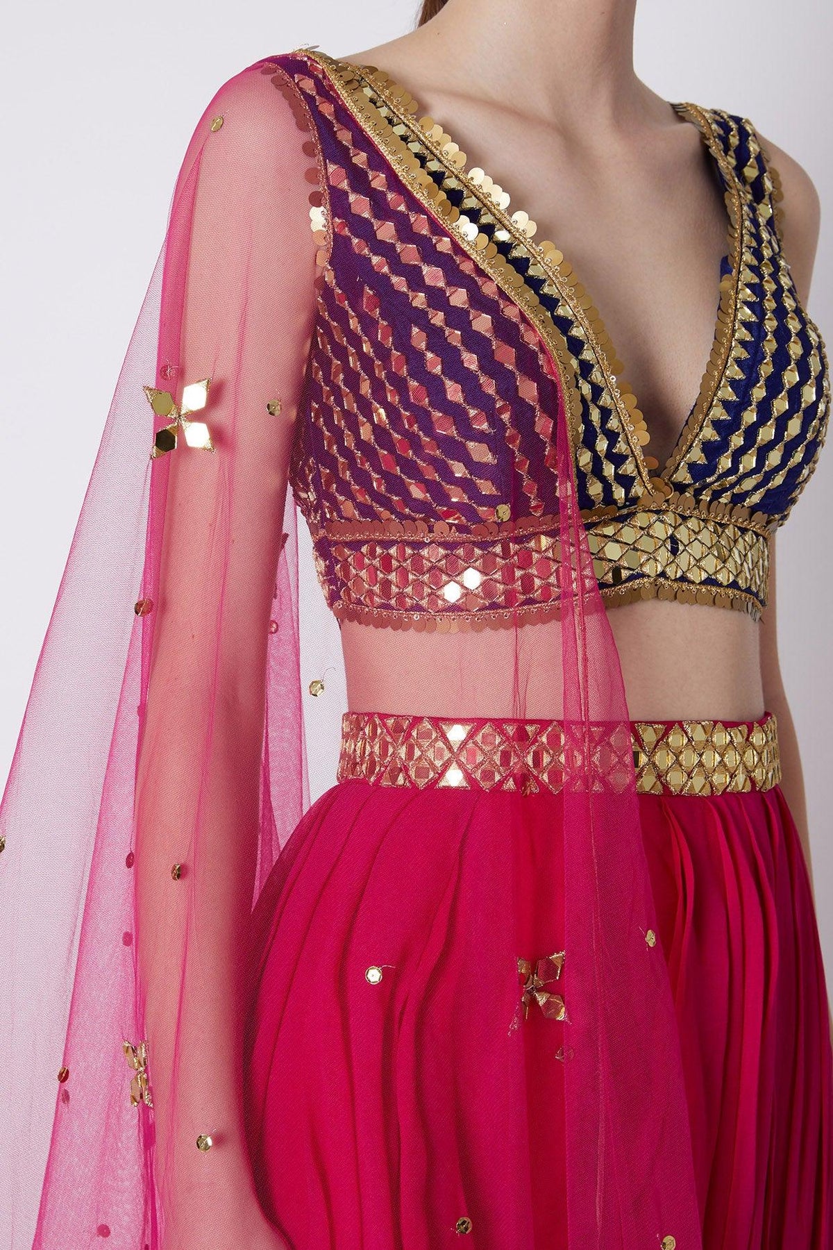 Fuchsia & Blue Embroidered Skirt Set - Preeti s kapoor