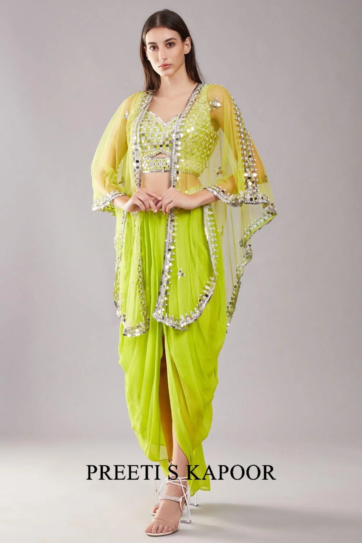 Lime Green Mirror Cape Set - Preeti S Kapoor