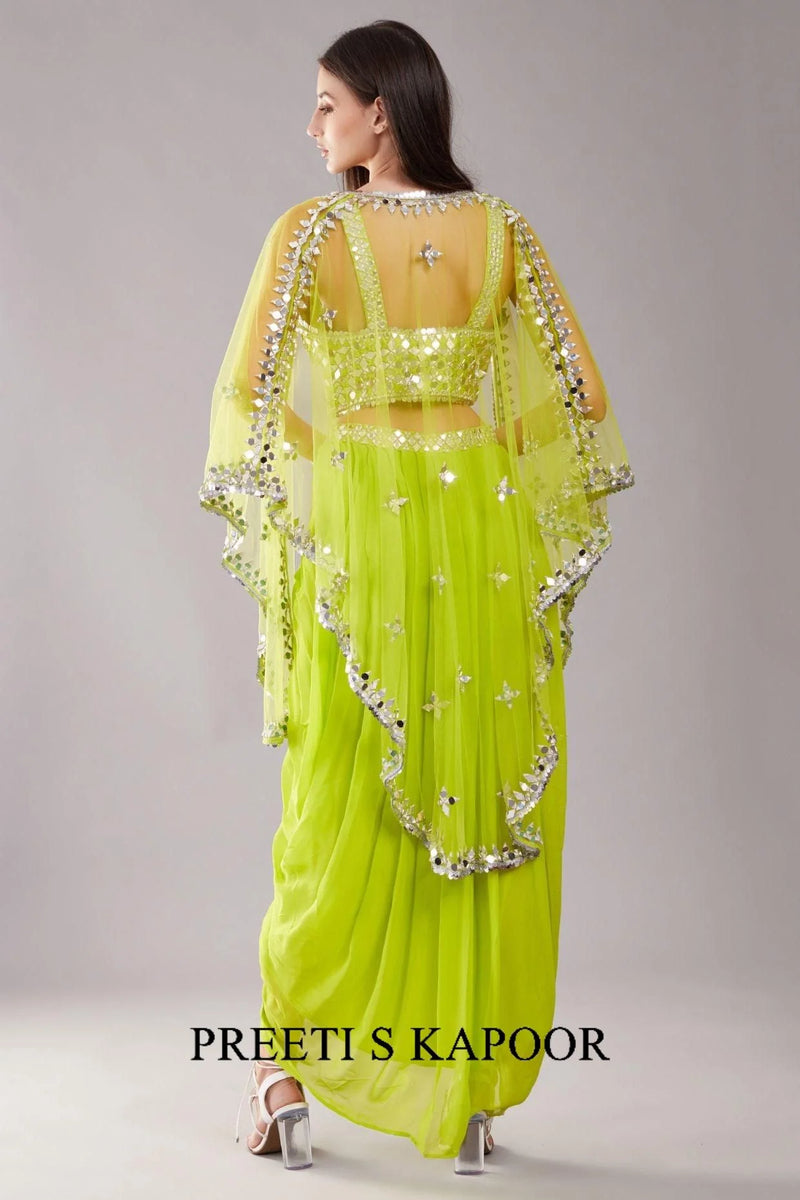 Lime Green Mirror Cape Set - Preeti S Kapoor
