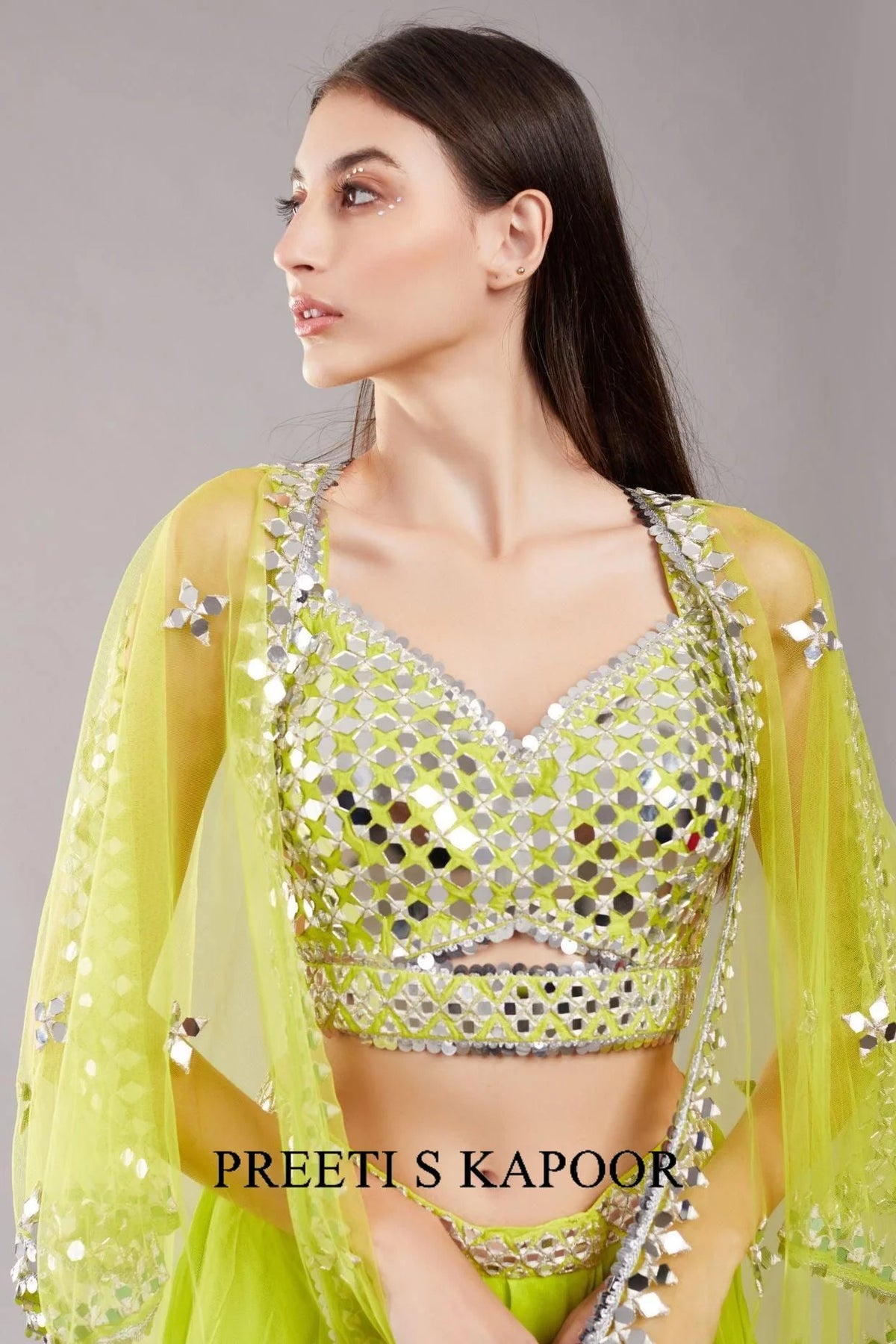 Lime Green Mirror Cape Set - Preeti S Kapoor