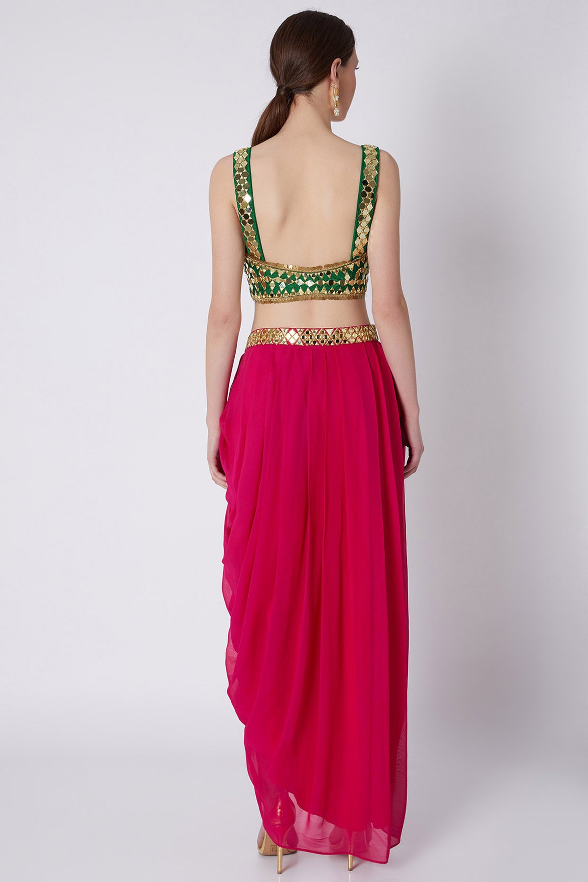 Fuchsia & Green Mirrors Embroidered Skirt Set - Preeti s kapoor