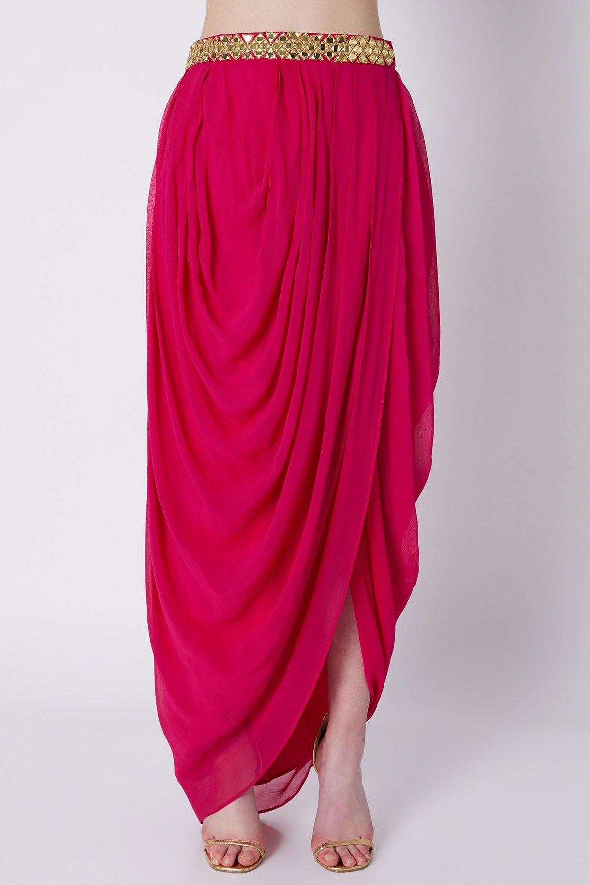 Fuchsia & Green Mirrors Embroidered Skirt Set - Preeti s kapoor