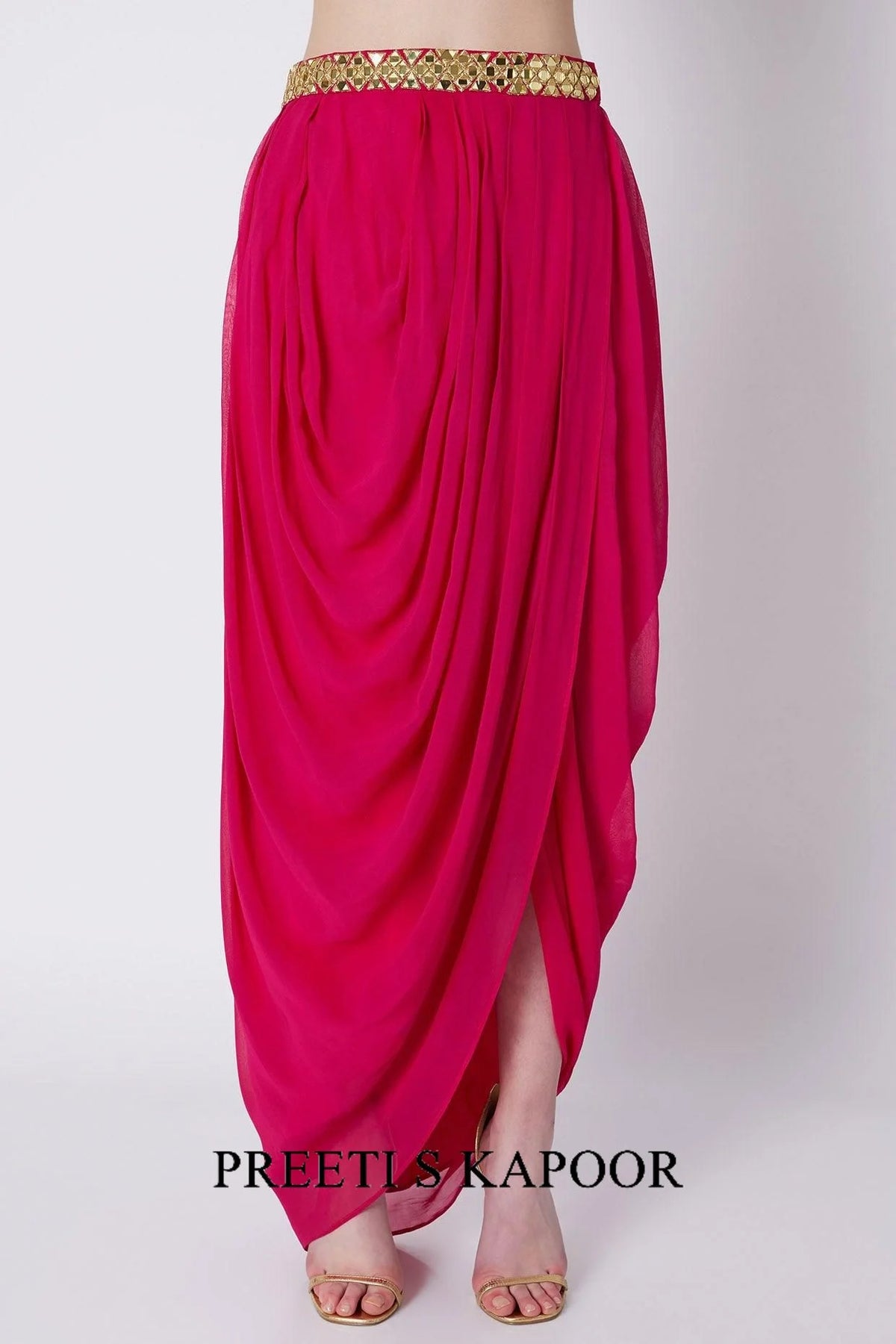 Fuchsia & Green Mirrors Embroidered Skirt Set - Preeti S Kapoor
