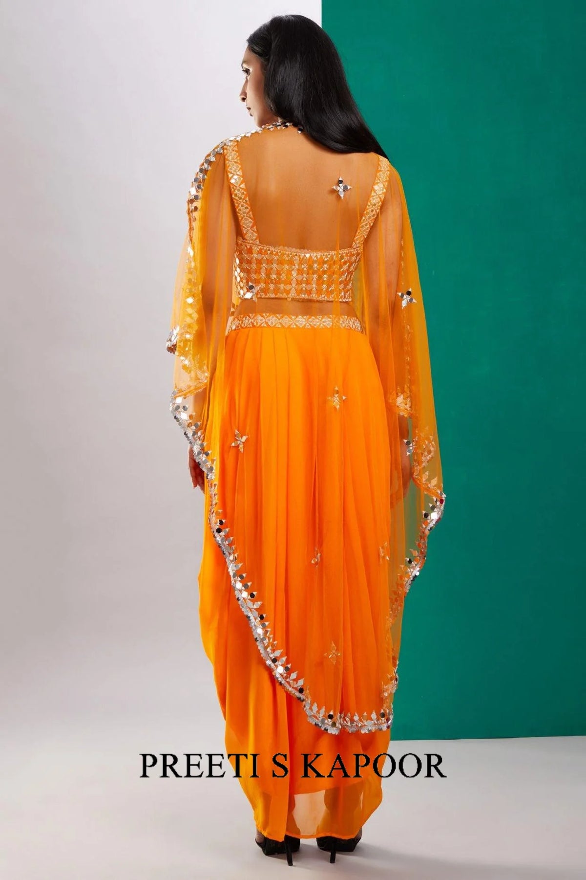 Orange Mirror Cape Set - Preeti S Kapoor