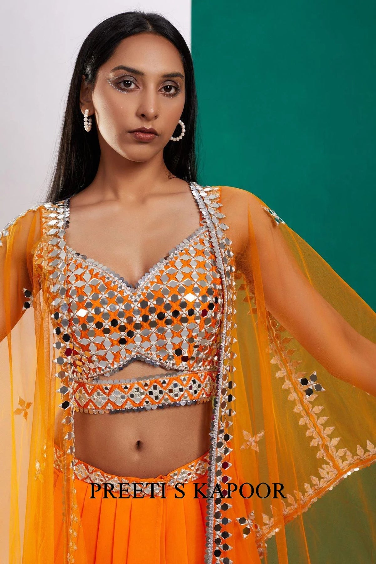 Orange Mirror Cape Set - Preeti S Kapoor