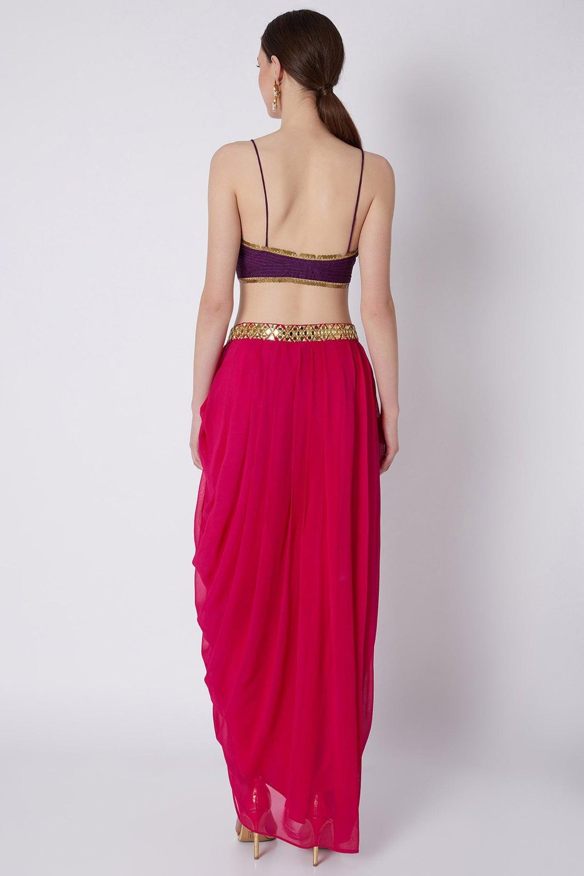 Fuchsia & Purple Mirrors Embroidered Skirt Set - Preeti s kapoor