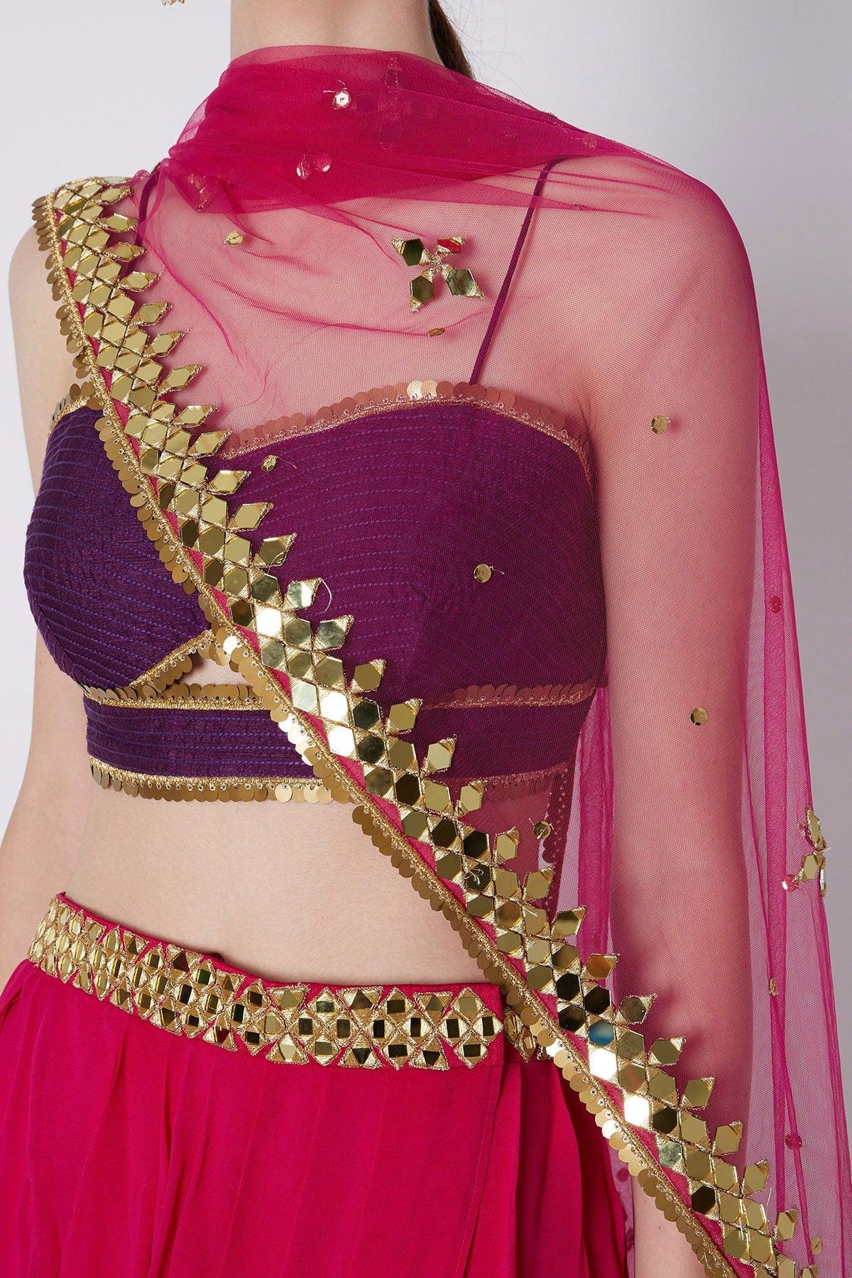 Fuchsia & Purple Mirrors Embroidered Skirt Set - Preeti s kapoor