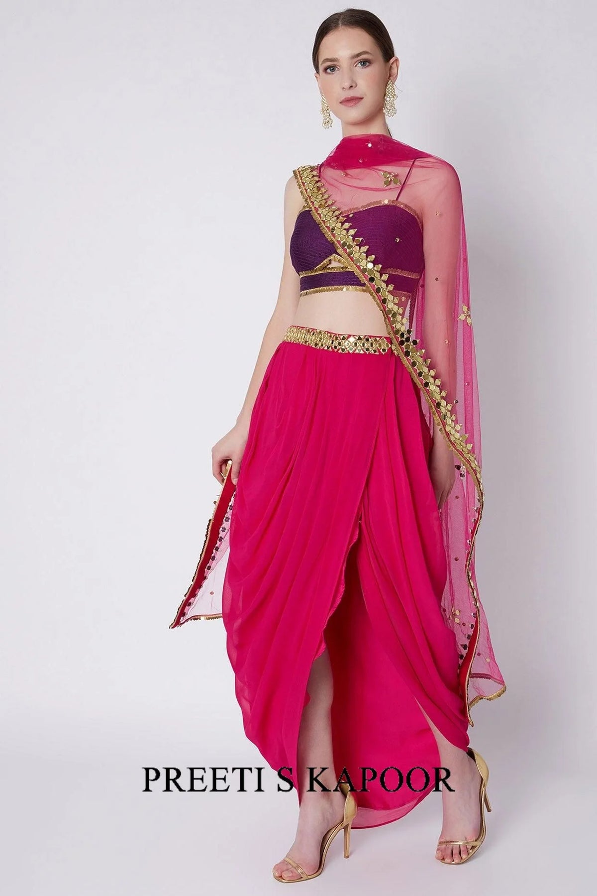 Fuchsia & Purple Mirrors Embroidered Skirt Set - Preeti S Kapoor