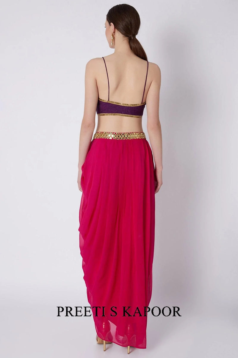 Fuchsia & Purple Mirrors Embroidered Skirt Set - Preeti S Kapoor