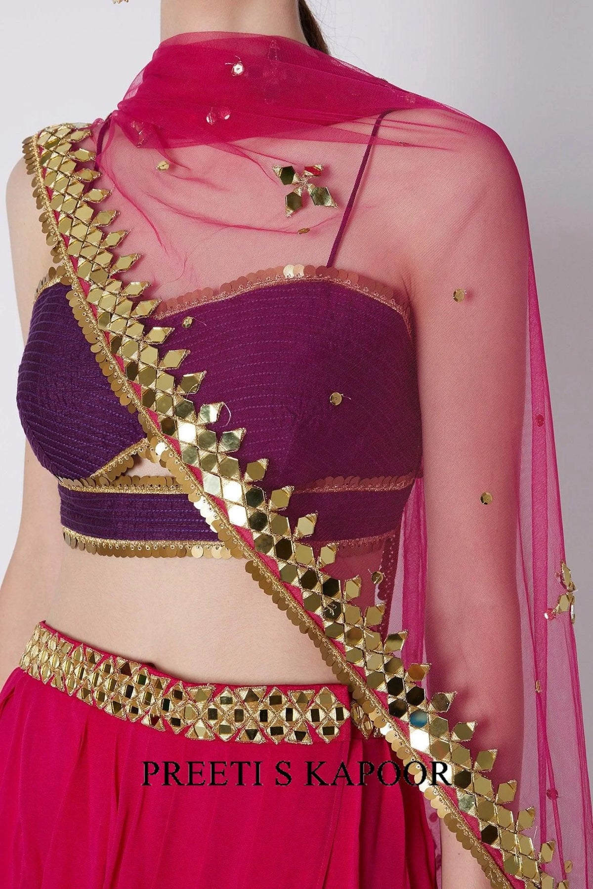 Fuchsia & Purple Mirrors Embroidered Skirt Set - Preeti S Kapoor