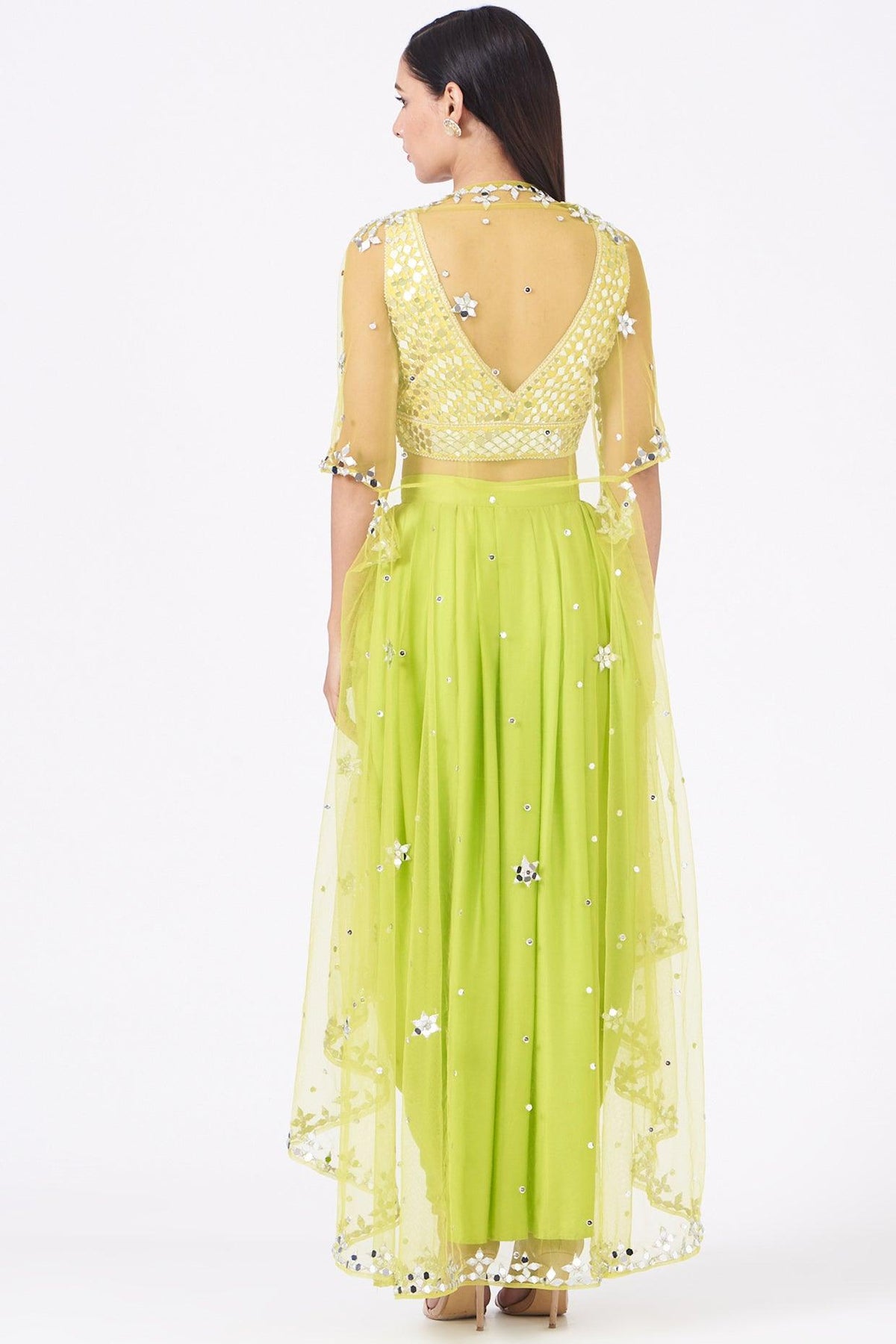 Lime Green Embroidered Dhoti Skirt Set - Preeti s kapoor