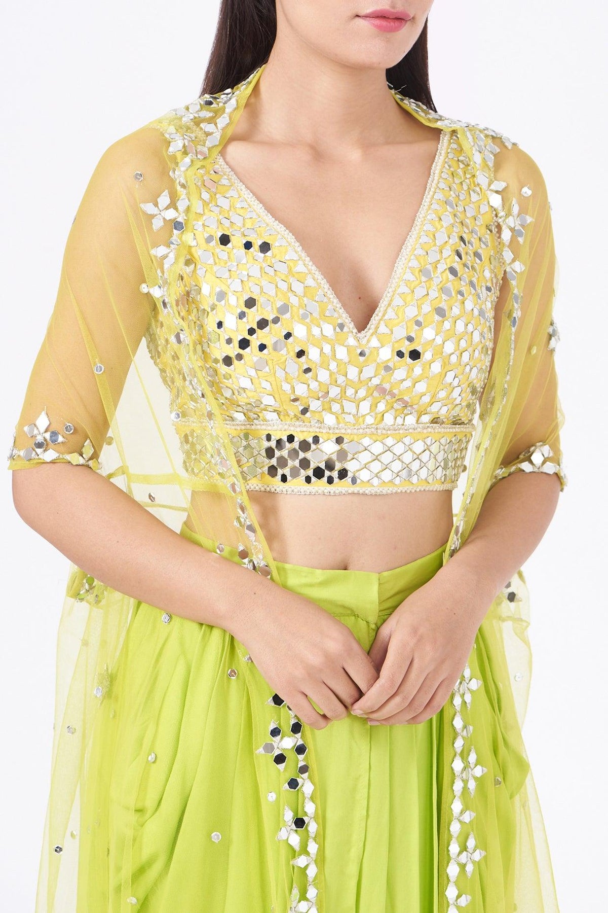 Lime Green Embroidered Dhoti Skirt Set - Preeti s kapoor