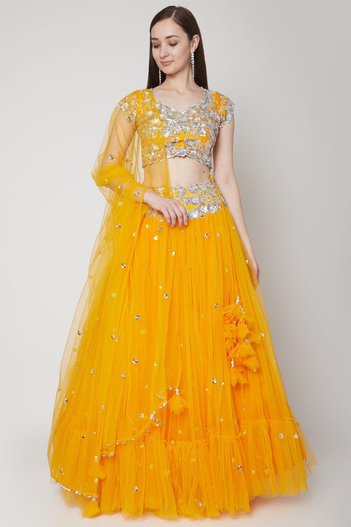 Orange Sequins Embroidered Lehenga - Preeti s kapoor
