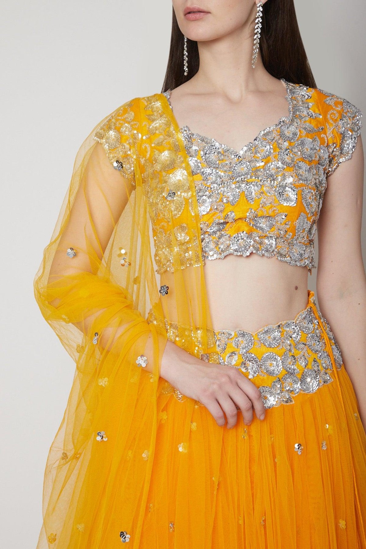 Orange Sequins Embroidered Lehenga - Preeti s kapoor