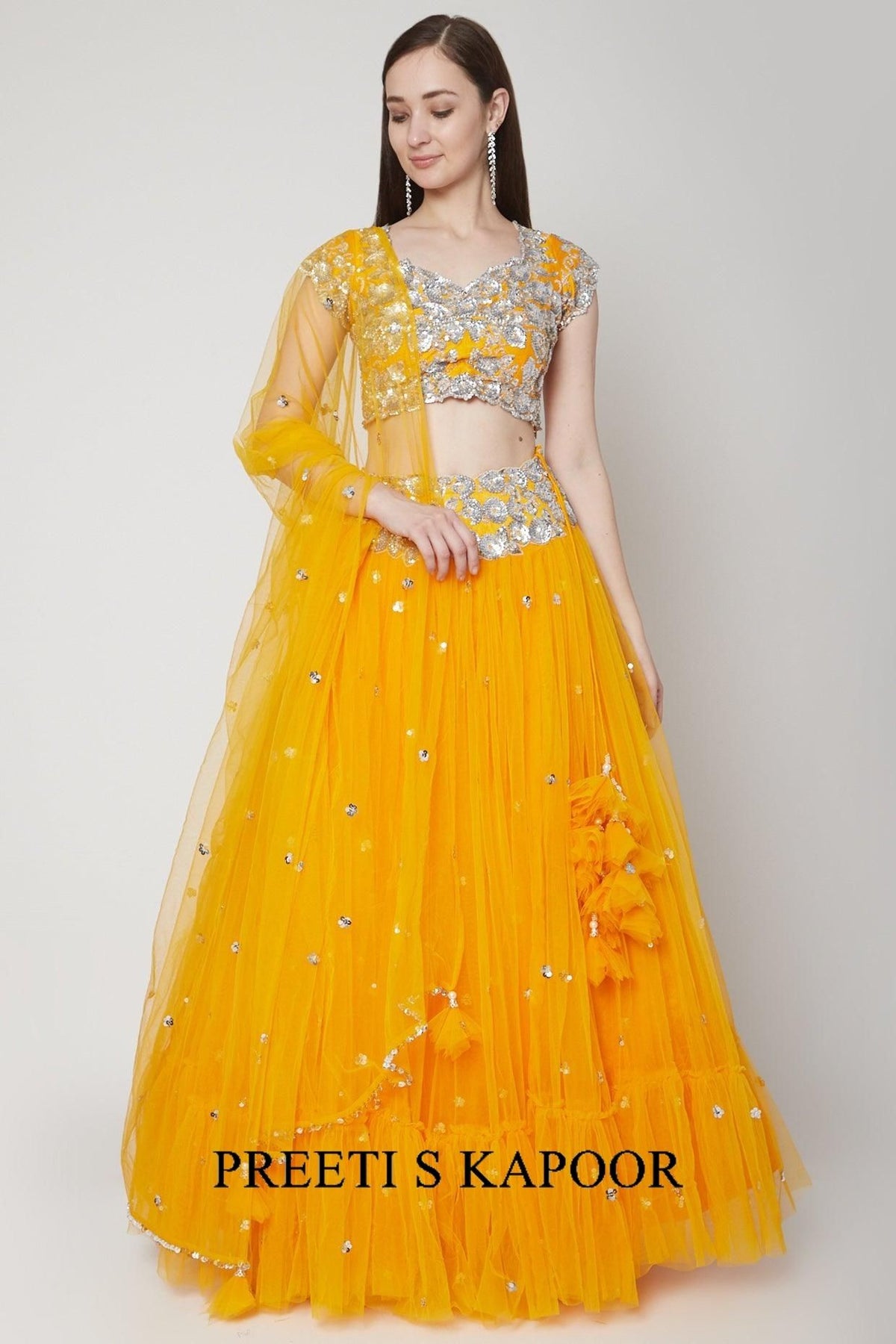 Orange Sequins Embroidered Lehenga - Preeti s kapoor