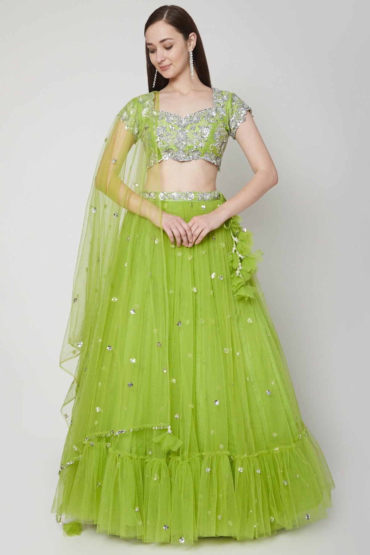 Olive Green Embroidered Lehenga Set - Preeti s kapoor