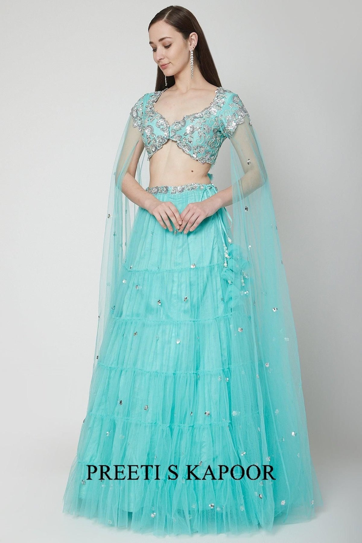 Powder Blue Embroidered Lehenga Set - Preeti s kapoor