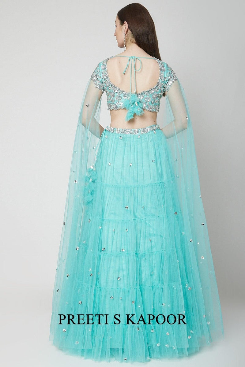 Powder Blue Embroidered Lehenga Set - Preeti s kapoor