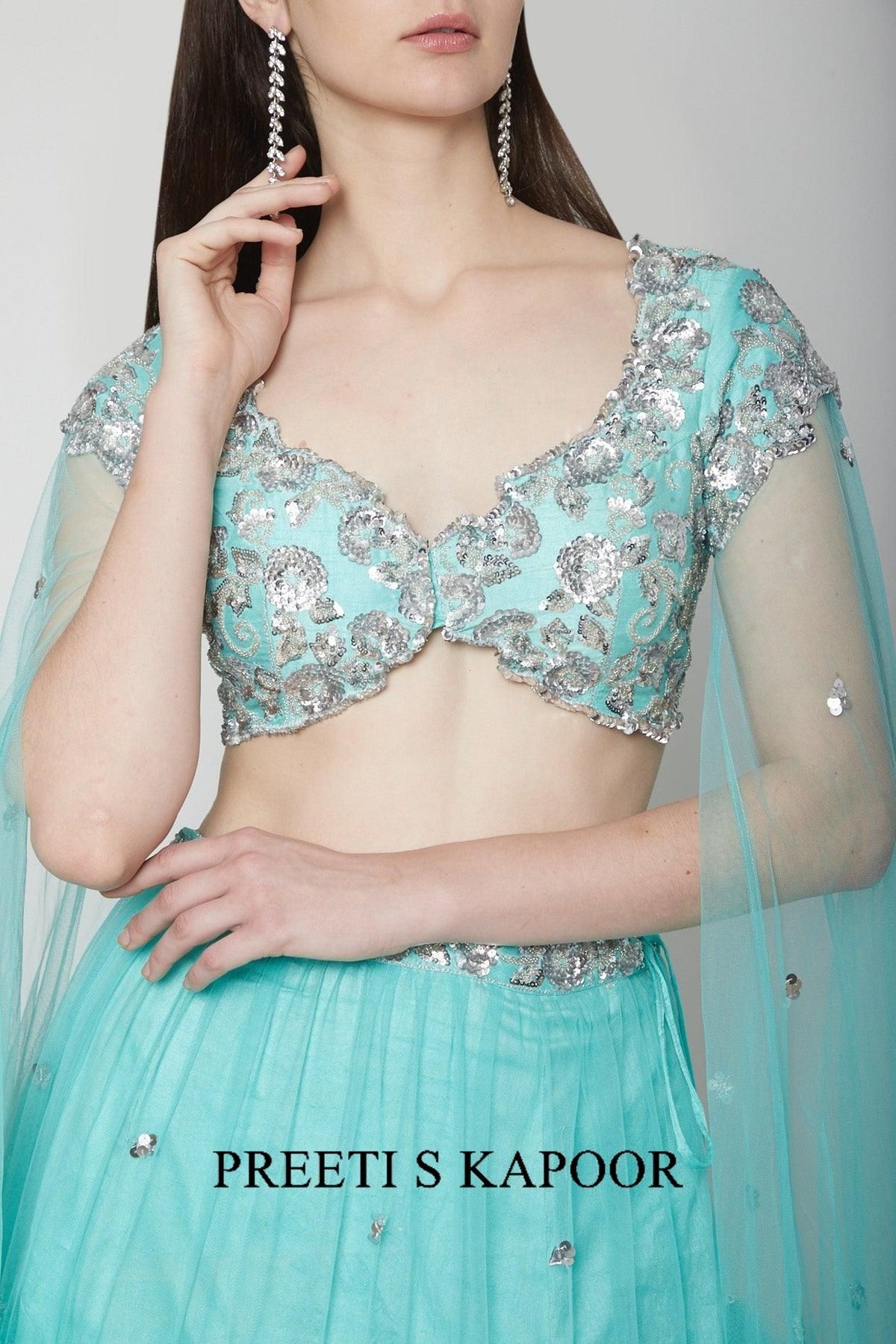 Powder Blue Embroidered Lehenga Set - Preeti s kapoor