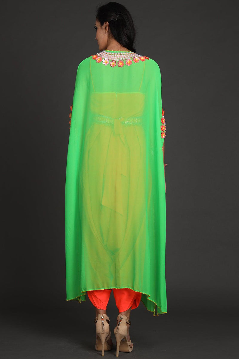 Green & Orange Embroidered Jumpsuit With Cape - Preeti s kapoor