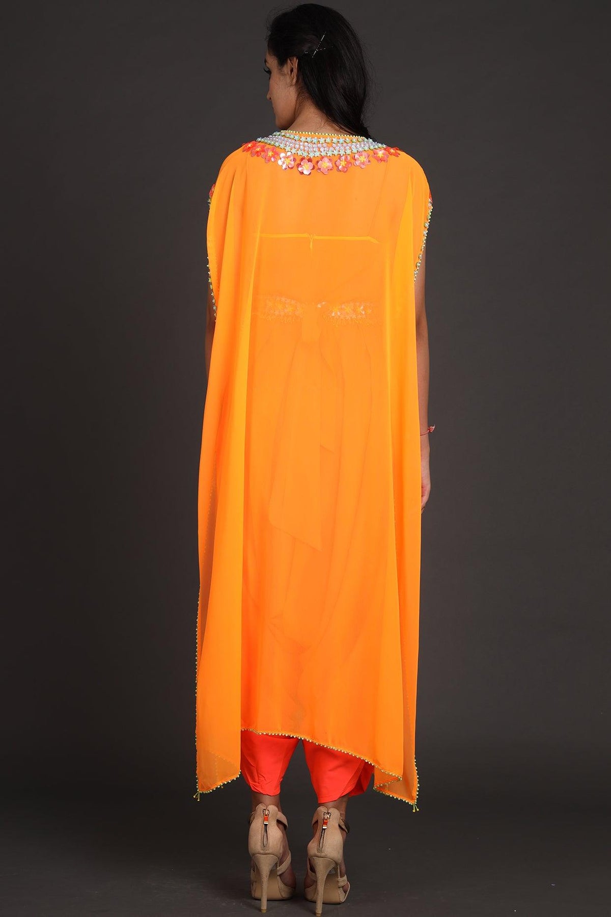 Rust Orange Embroidered Jumpsuit With Cape - Preeti s kapoor