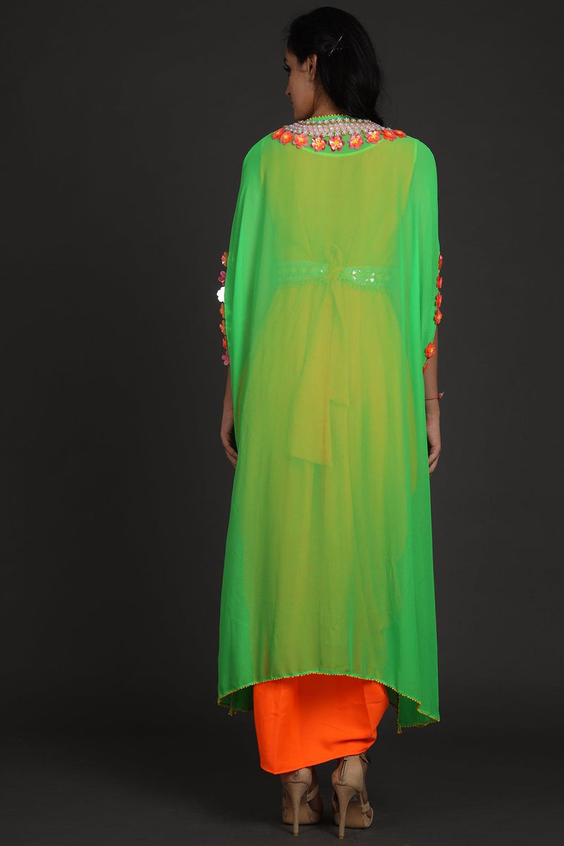 Green & Orange Sequins Embroidered Jumpsuit With Cape - Preeti s kapoor