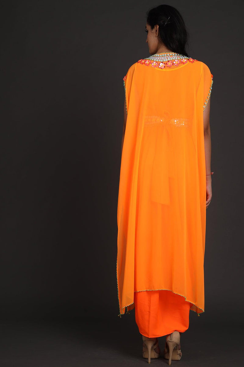 Orange Embroidered Jumpsuit With Cape - Preeti s kapoor