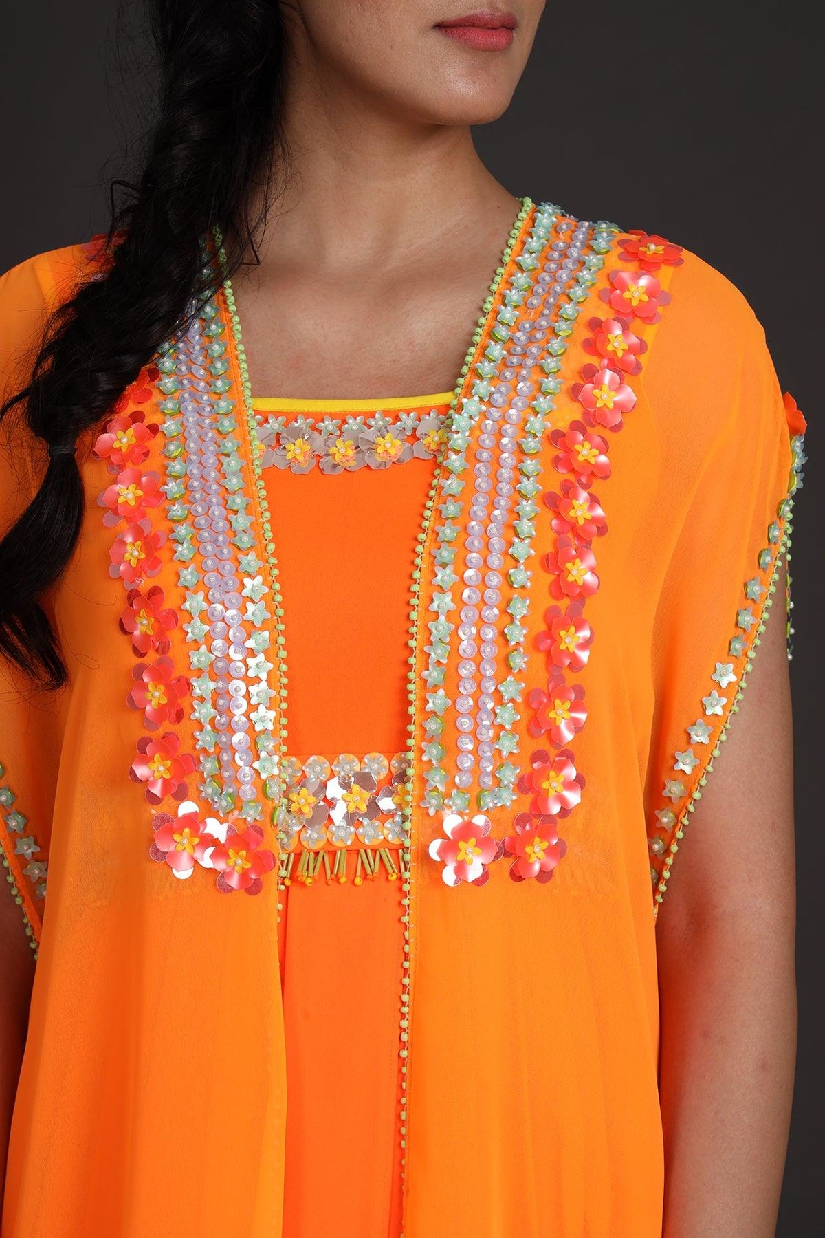 Orange Embroidered Jumpsuit With Cape - Preeti s kapoor