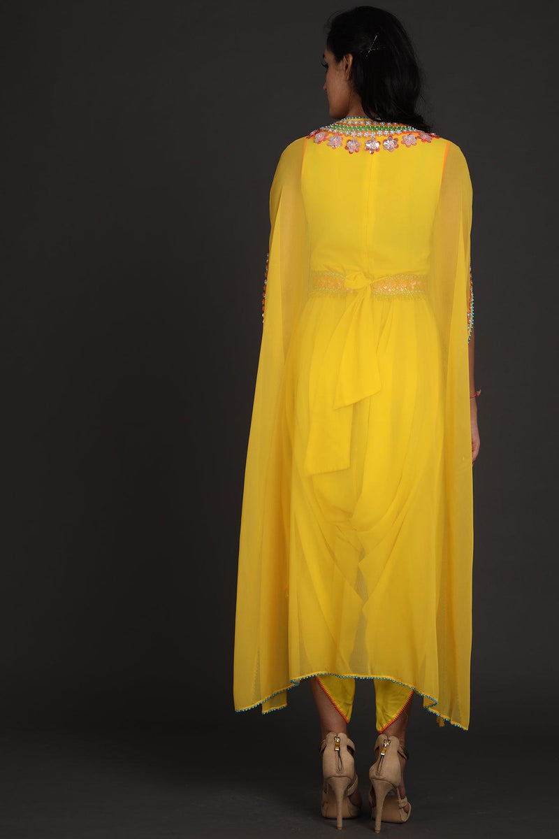 Yellow Embroidered Jumpsuit With Cape - Preeti s kapoor