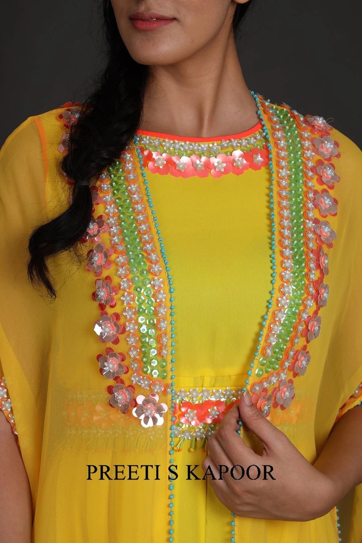 Yellow Embroidered Jumpsuit With Cape - Preeti S Kapoor