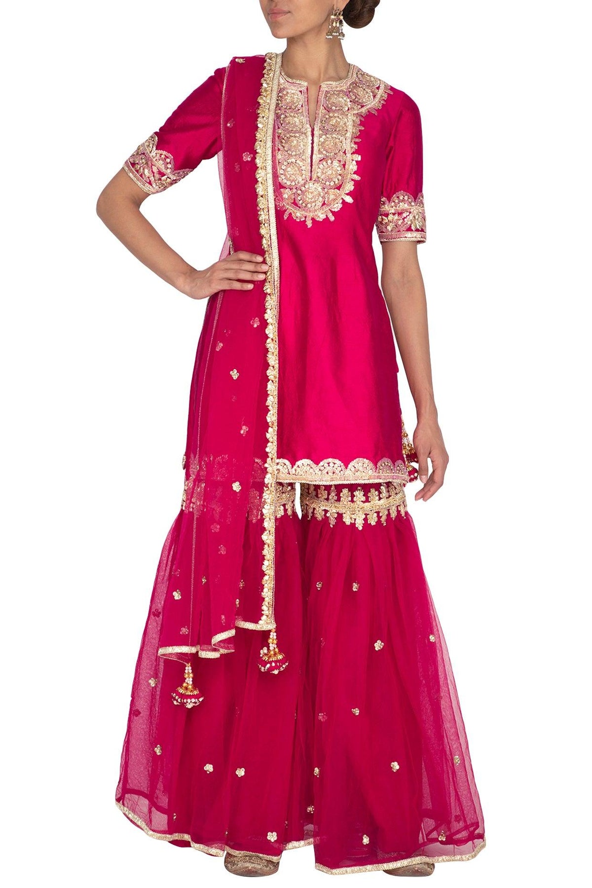 Fuchsia Embroidered Gharara Set - Preeti s kapoor