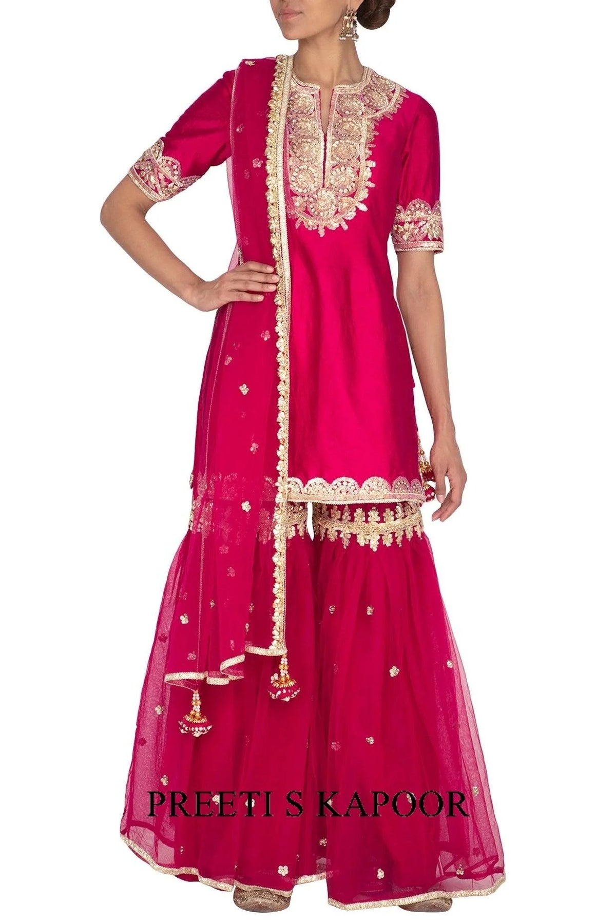 Fuchsia Embroidered Gharara Set - Preeti S Kapoor