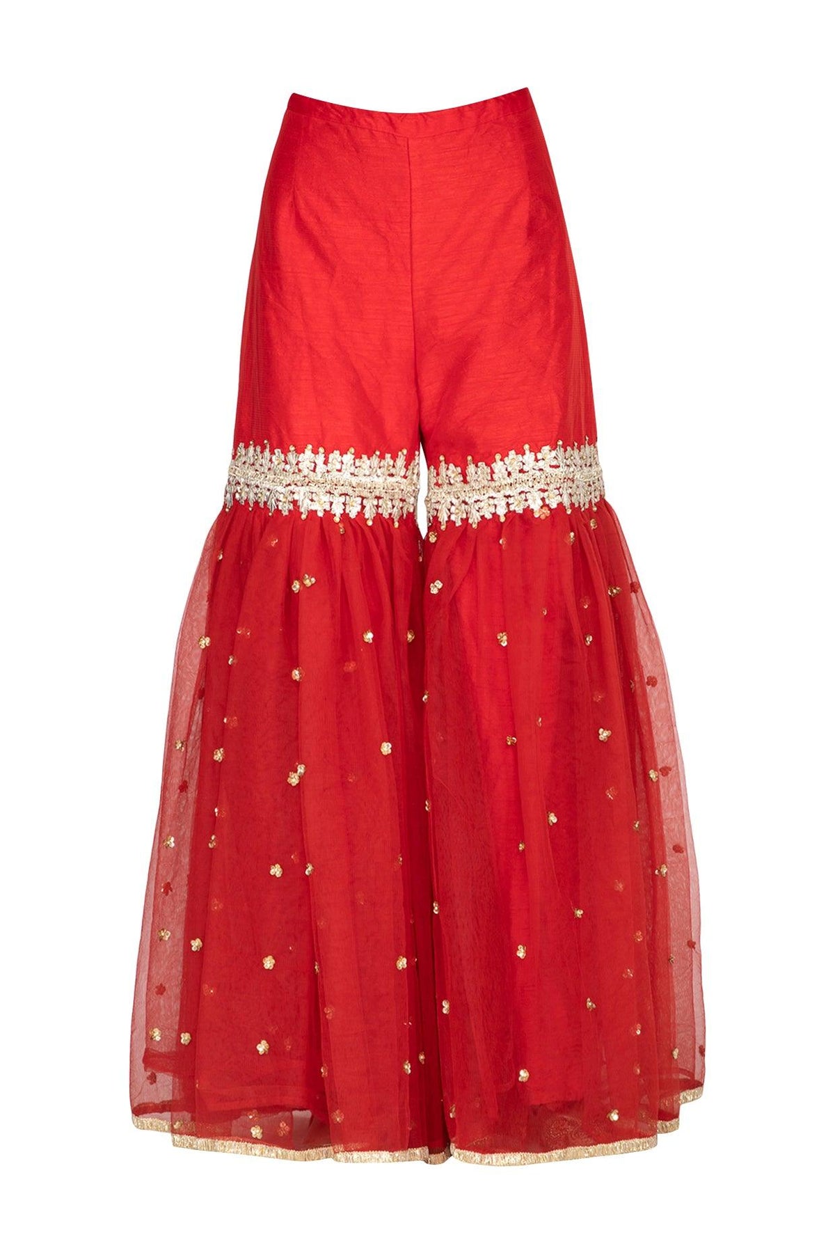 Red Short Kurta Embroidered Gharara Set - Preeti s kapoor