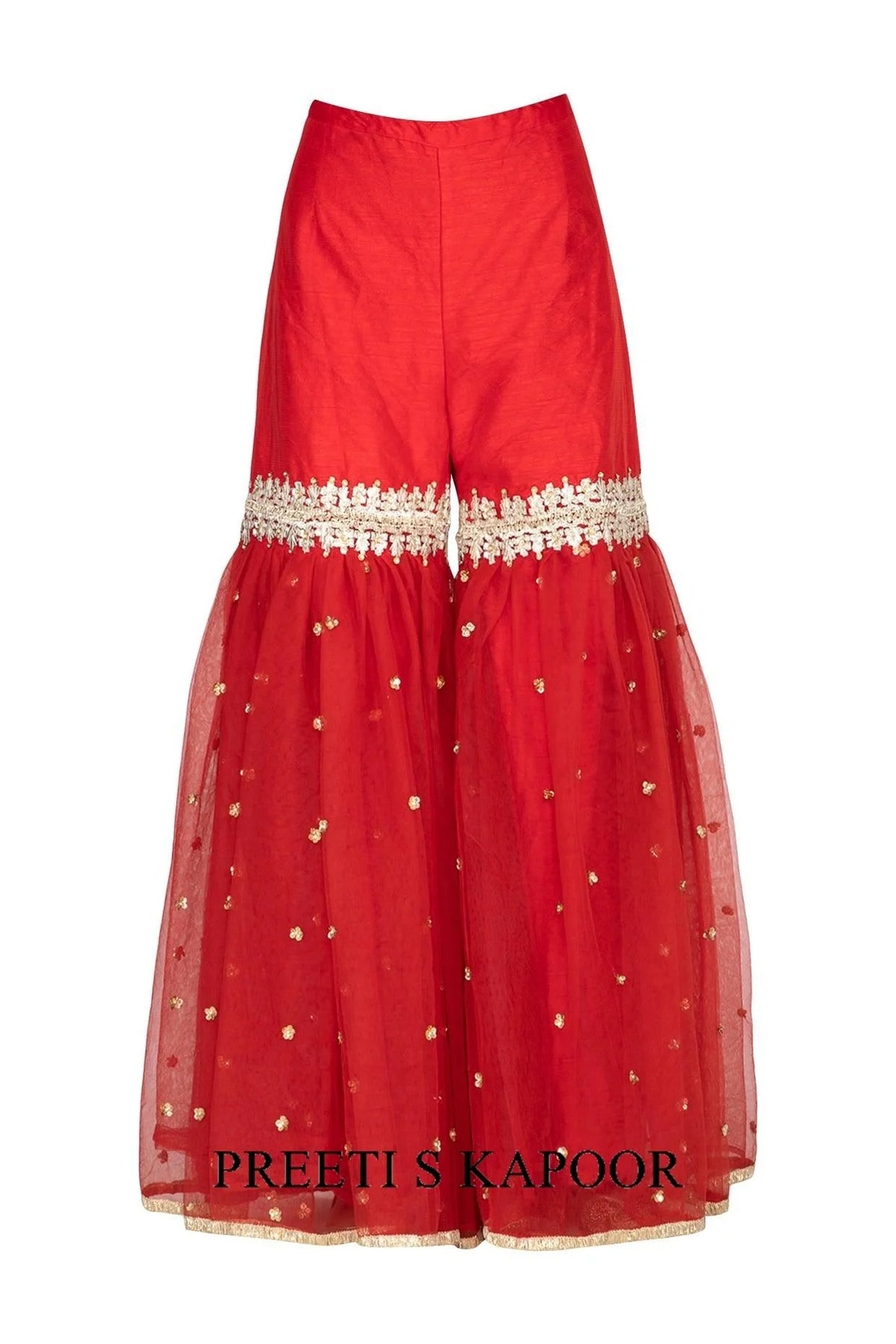 Red Short Kurta Embroidered Gharara Set - Preeti S Kapoor