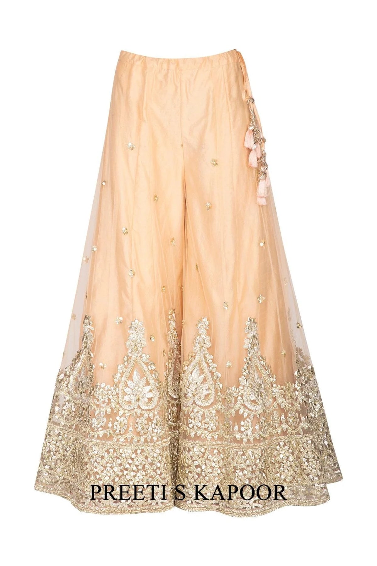 Peach Short Kurta Embroidered Sharara Set - Preeti S Kapoor