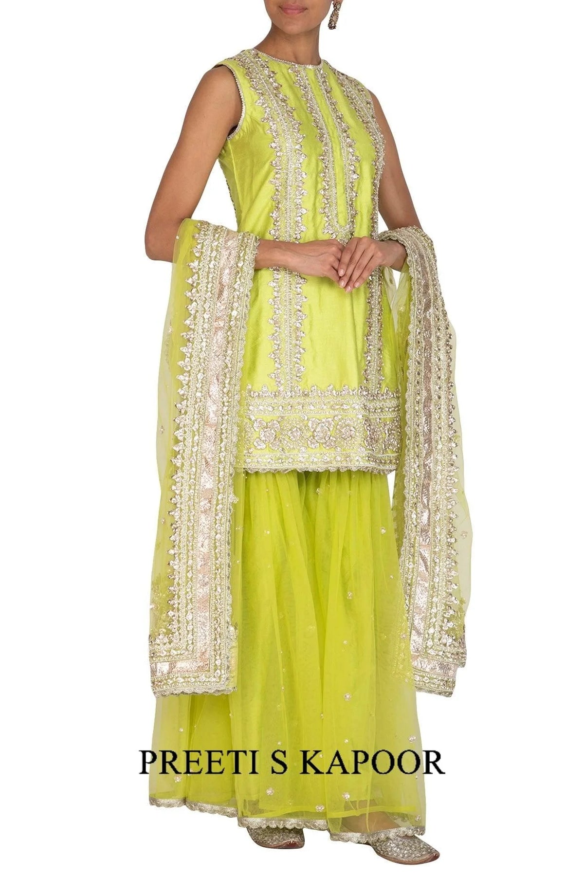 Lime Green Embroidered Gharara Set - Preeti S Kapoor