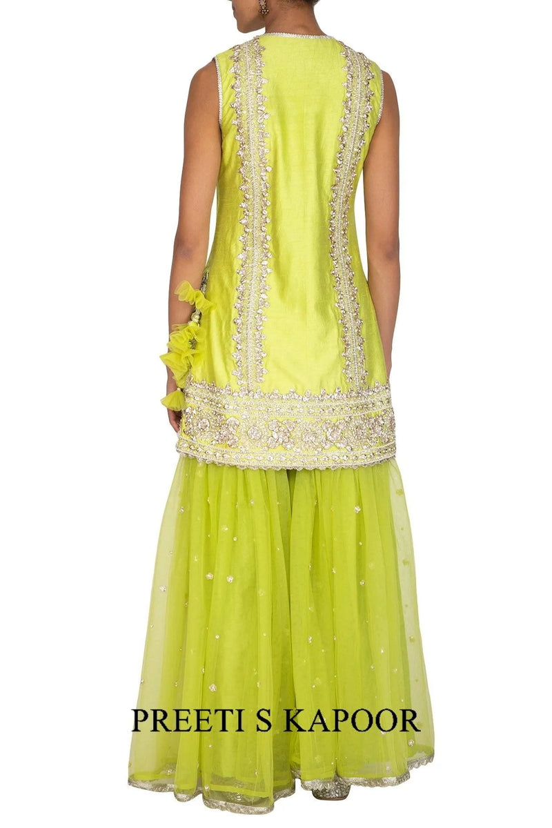 Lime Green Embroidered Gharara Set - Preeti S Kapoor