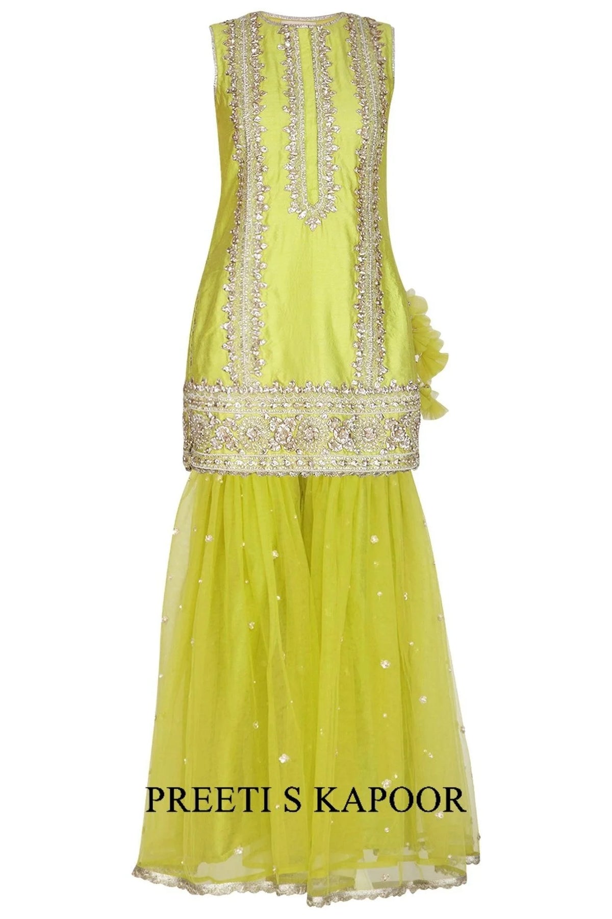 Lime Green Embroidered Gharara Set - Preeti S Kapoor