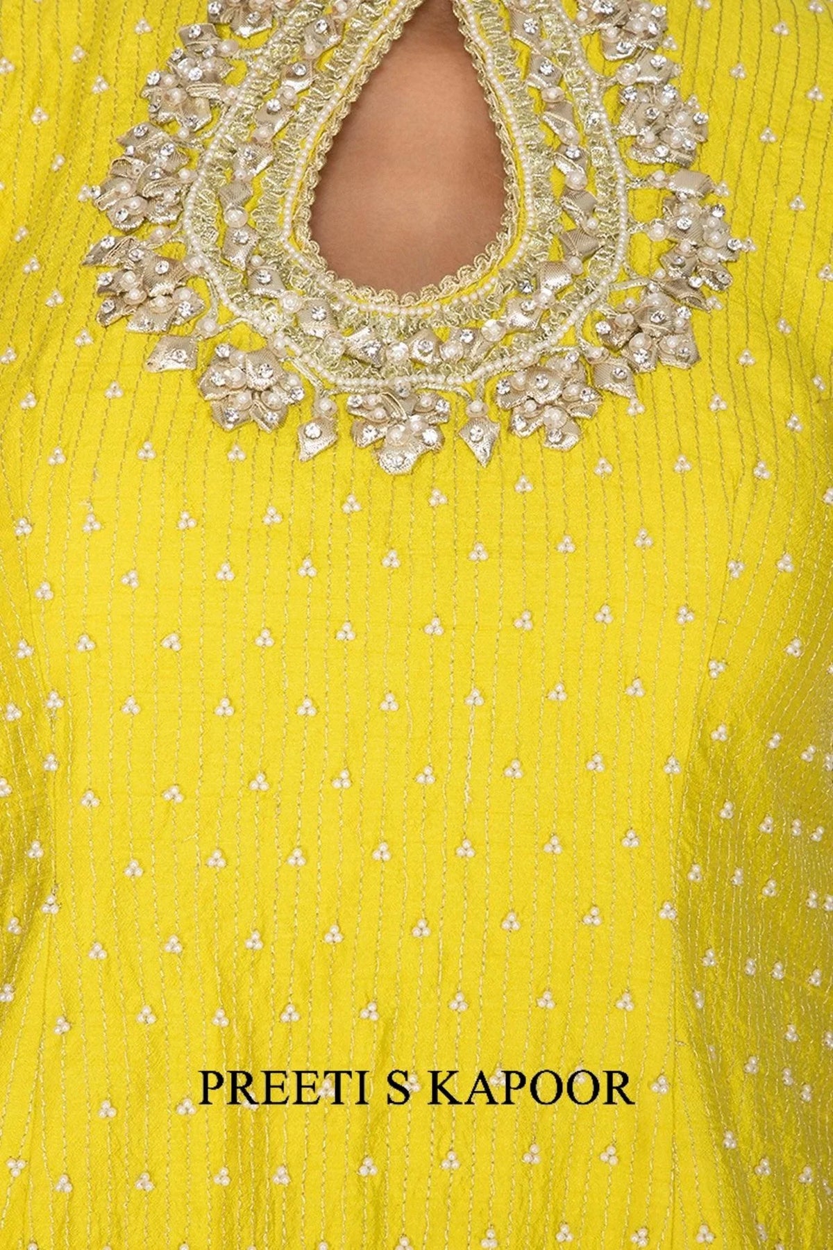 Yellow Short Kurta In Silk Base Embroidered Gharara Set - Preeti S Kapoor