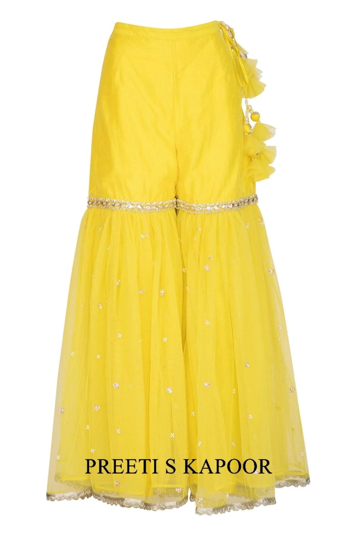 Yellow Short Kurta In Silk Base Embroidered Gharara Set - Preeti S Kapoor
