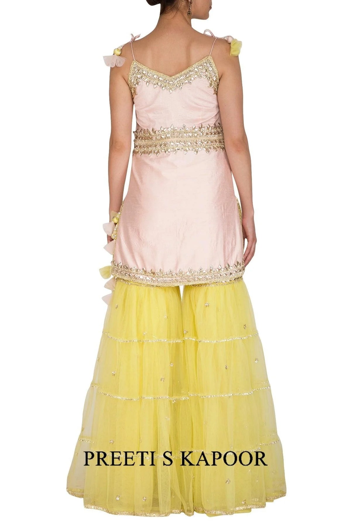 Soft Pink & Yellow Embroidered Gharara Set - Preeti S Kapoor