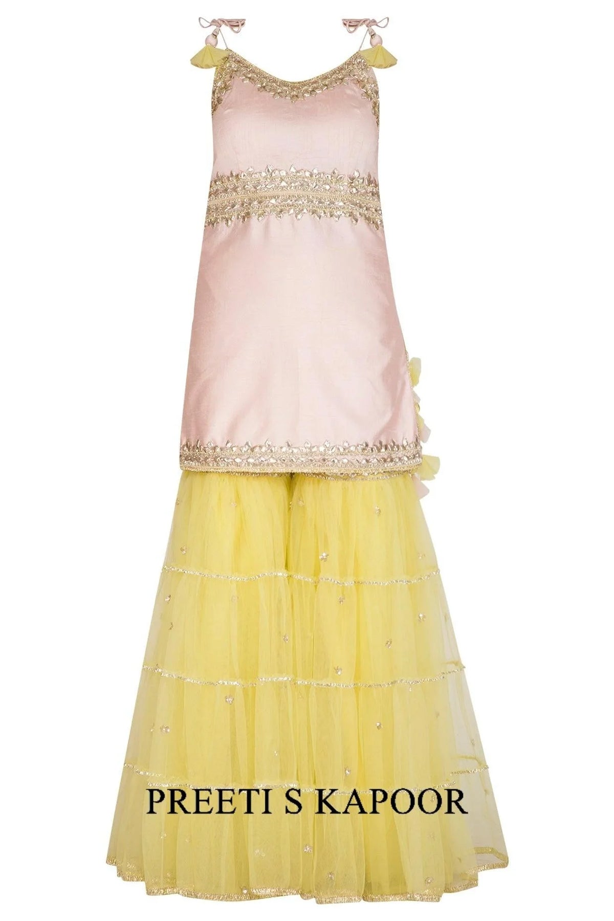 Soft Pink & Yellow Embroidered Gharara Set - Preeti S Kapoor