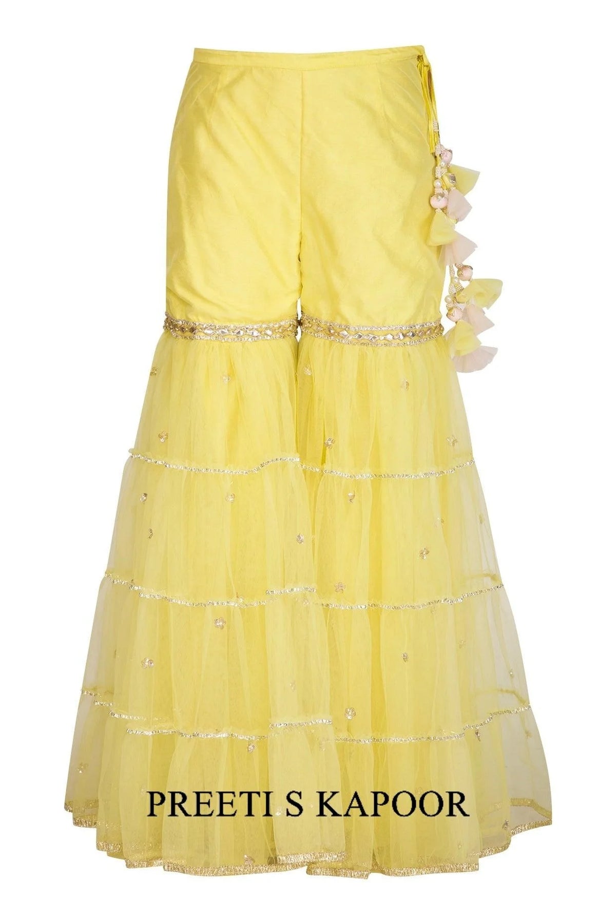 Soft Pink & Yellow Embroidered Gharara Set - Preeti S Kapoor