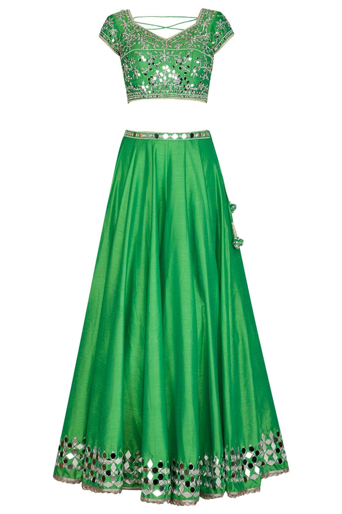 Green Mirror Embroidered Lehenga Set - Preeti s kapoor