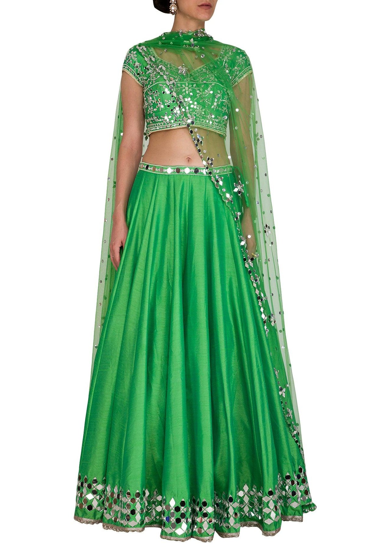 Green Mirror Embroidered Lehenga Set - Preeti s kapoor