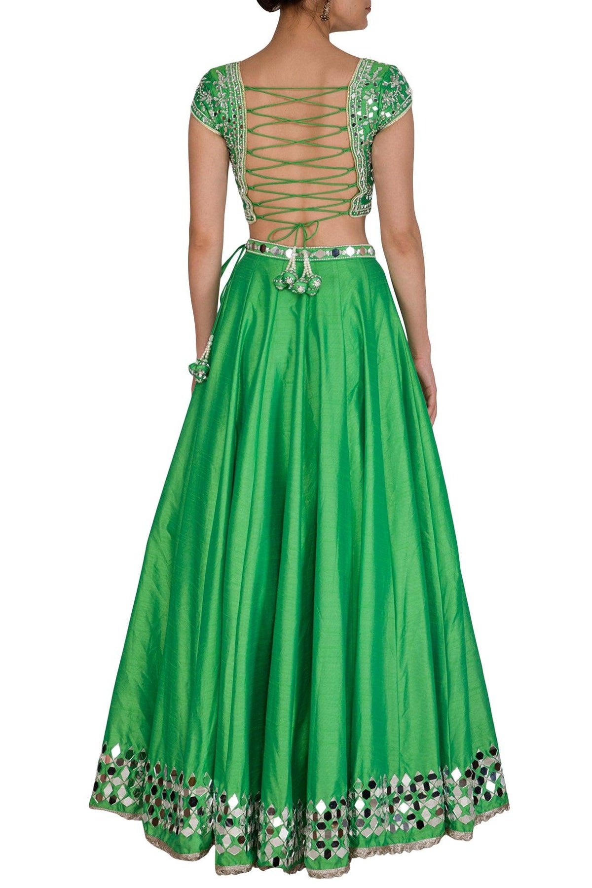 Green Mirror Embroidered Lehenga Set - Preeti s kapoor