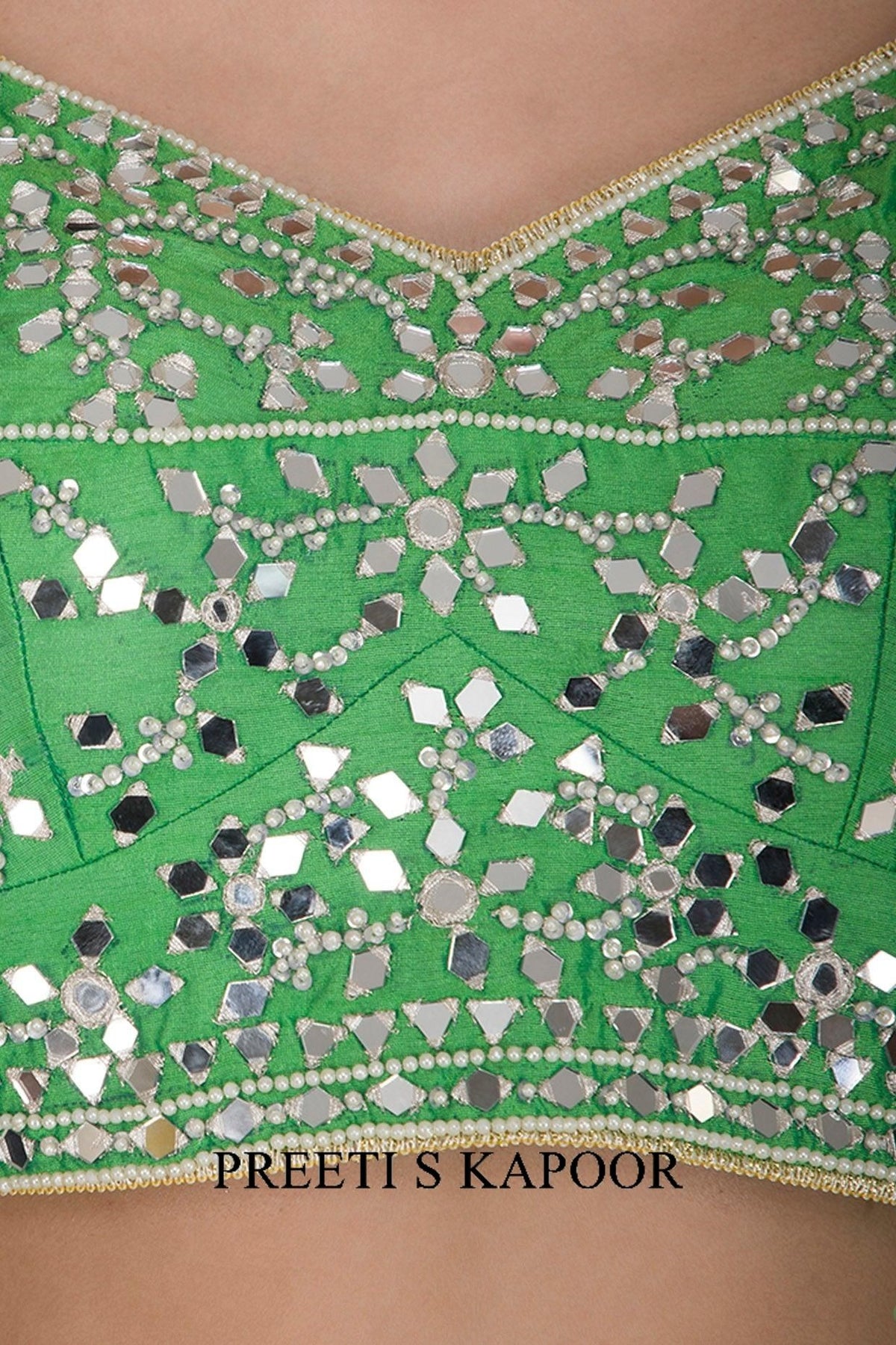 Green Mirror Embroidered Lehenga Set - Preeti s kapoor